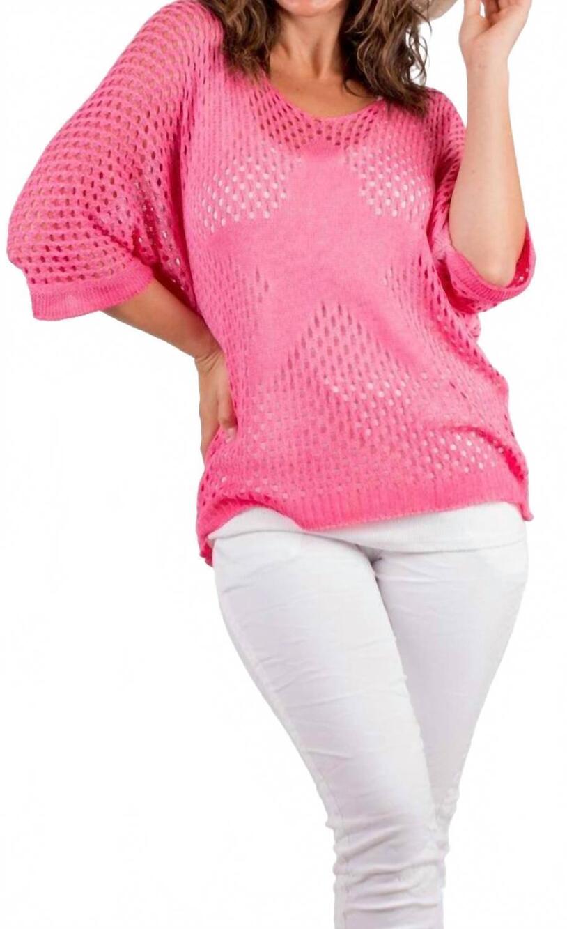 NEW GIGI MODA star knit mesh sweater in hot pink